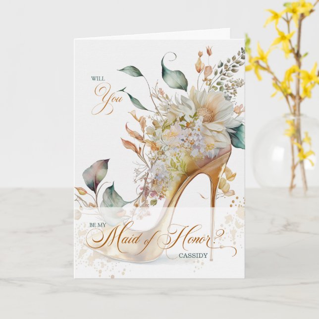Carte Demande de demoiselle d'honneur Chaussure de maria (Fleur jaune)