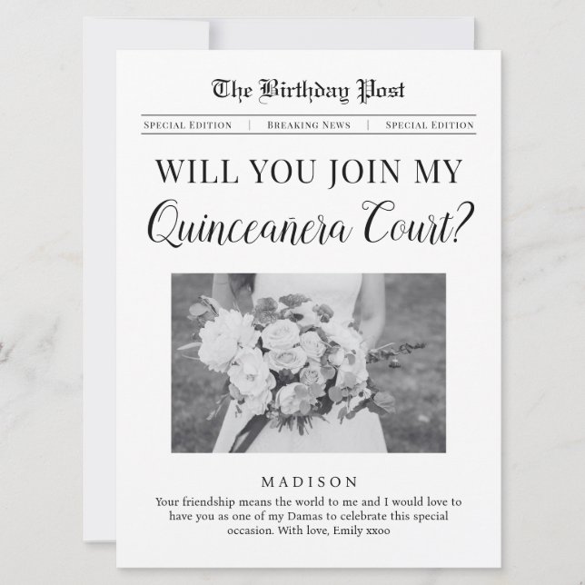 Carte Demande de participation à la cour de Quinceañera  (Devant)