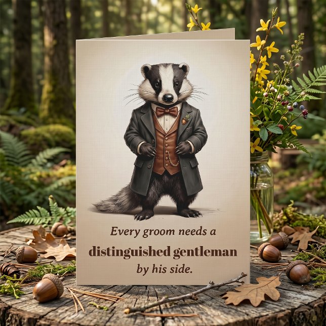 Carte Demande de témoin Gentleman Blaireau - Dark Academ (Gentleman Badger Vintage Victorian Style Groom Illustration. Will you be my best man proposal card)