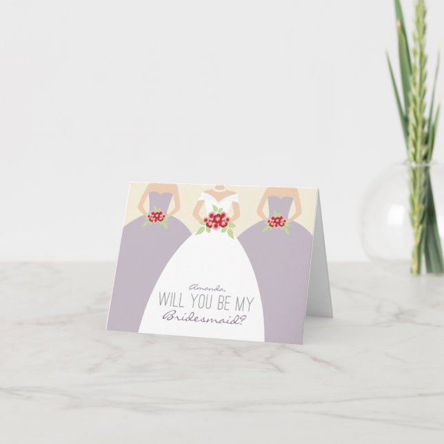 Carte Demande Demoiselle d'Honneur (lilas) (Devant)