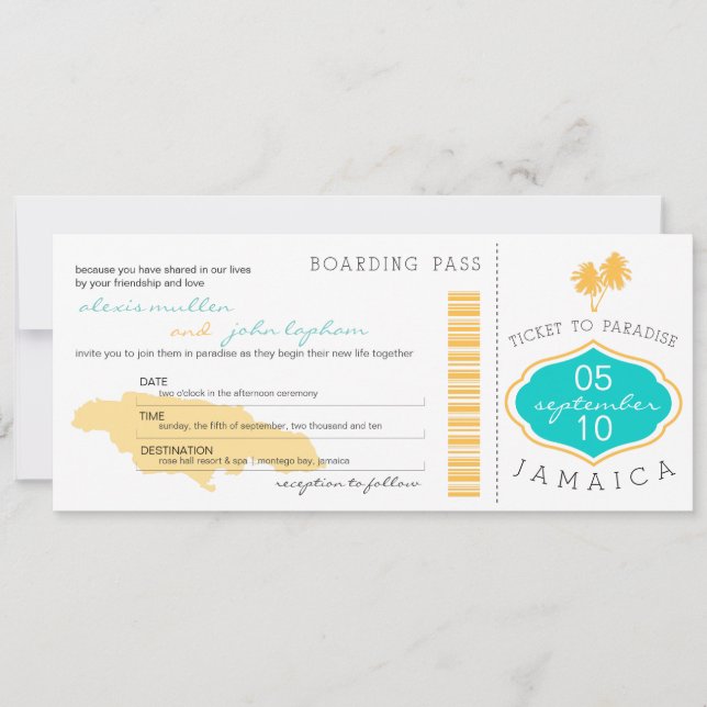 Carte d'embarquement au faire-part de mariage de (Devant)