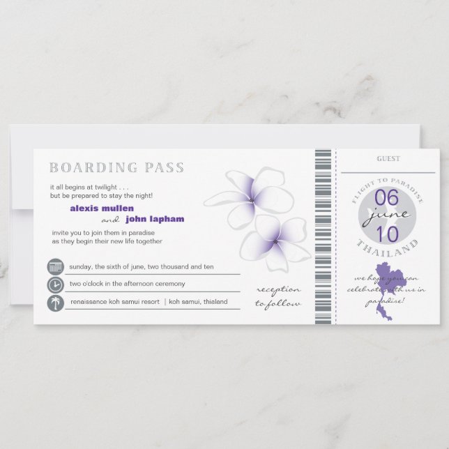 Carte d'embarquement au faire-part de mariage de (Devant)