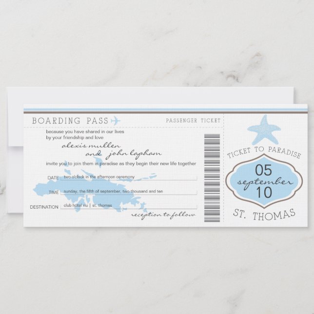 Carte d'embarquement au faire-part de mariage de (Devant)
