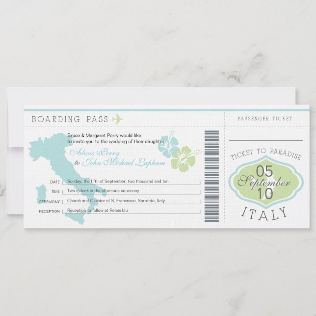 Carte d'embarquement au faire-part de mariage de (Devant)