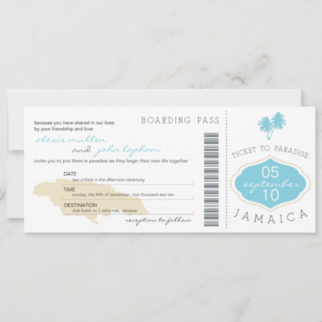 Carte d'embarquement au faire-part de mariage de (Devant)