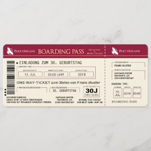 CARTE D'EMBARQUEMENT Billet d'avion Carte d'invita