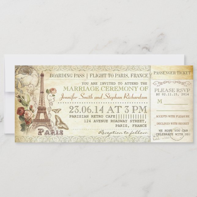 carte d'embarquement Billets mariages à PARIS (Devant)