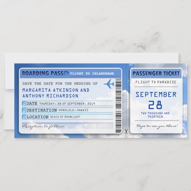 carte d'embarquement billets save the date avec nu (Devant)