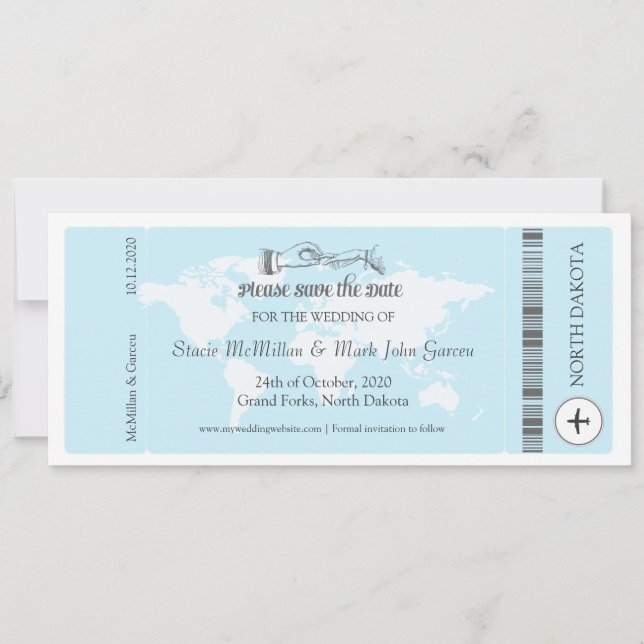 Carte d'embarquement bleu clair Enregistrer la dat (Devant)