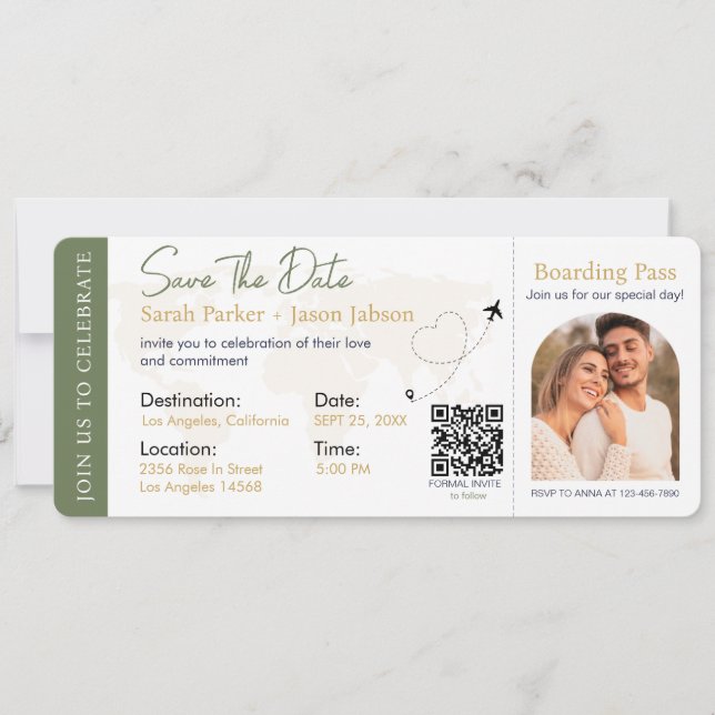 Carte d'embarquement Code QR de mariage de destina (Devant)
