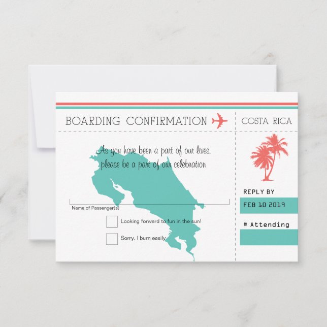 Carte d'embarquement Costa Rica RSVP Corail et Men (Devant)
