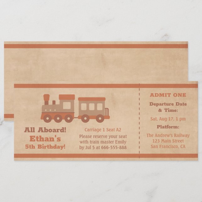 Carte d'embarquement de billet de train Anniversai (Devant / Derrière)