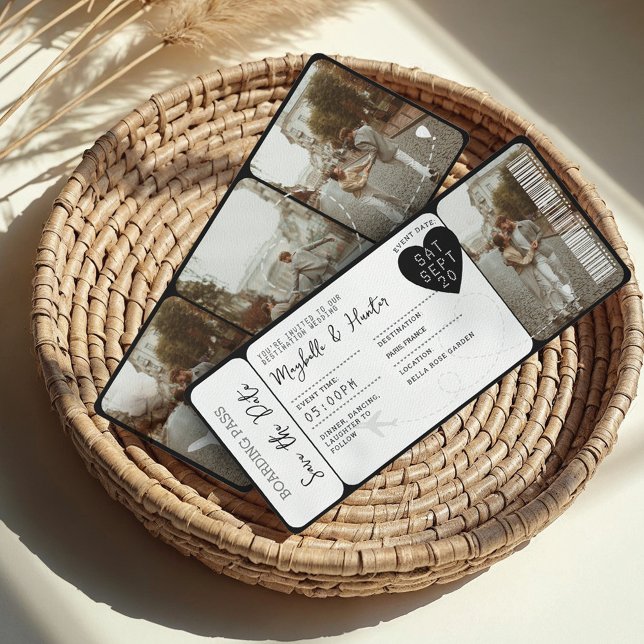 Carte d'embarquement de destination Billet d'avion (Destination Wedding Boarding Pass Plane Ticket Invitation)