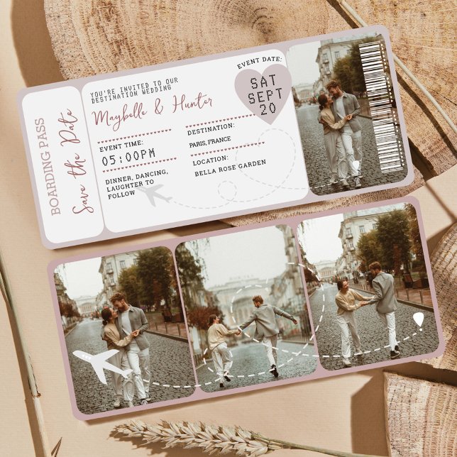 Carte d'embarquement de destination Billet d'avion (Destination Wedding Boarding Pass Plane Ticket Invitation)