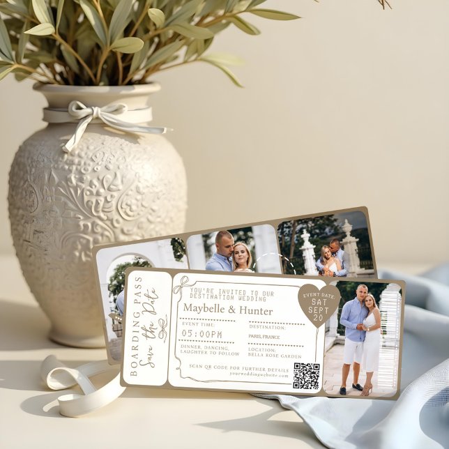 Carte d'embarquement de destination Billet d'avion (Destination Wedding Boarding Pass Plane Ticket Invitation)
