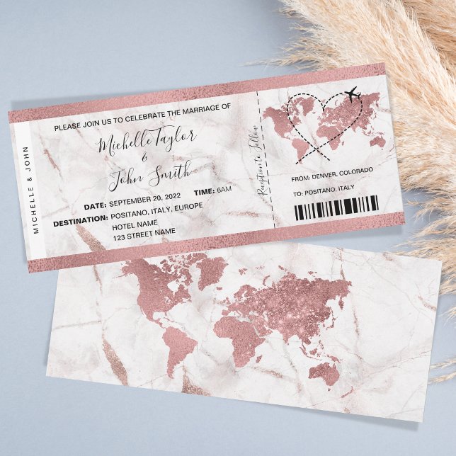 Carte d'embarquement de destination Billets Rose G (rose gold world map boarding pass)