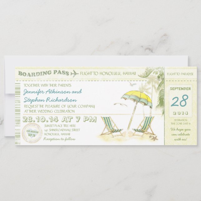 carte d'embarquement de destination - invitations  (Devant)