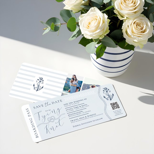 Carte d'embarquement de destination nautique (Nautical Destination Wedding Boarding Pass Ticket Invitation)