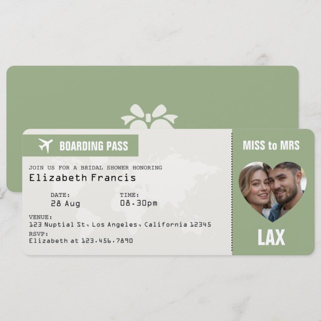 Carte d'embarquement de fiançailles Sage & Cloud D (Devant / Derrière)