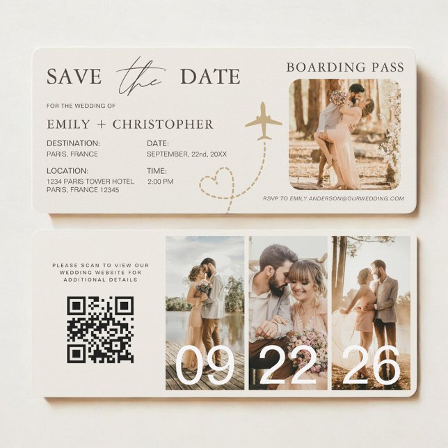 Carte d'embarquement de mariage Code QR Avion (Créateur téléchargé)