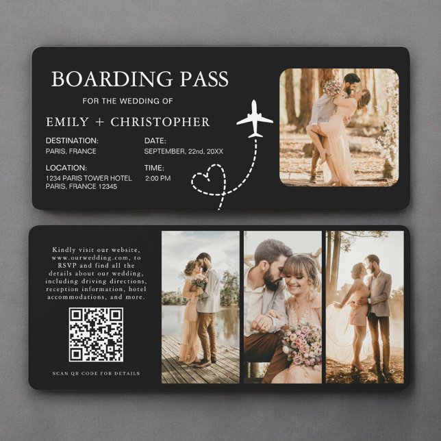 Carte d'embarquement de mariage Code QR Ticket (Créateur téléchargé)