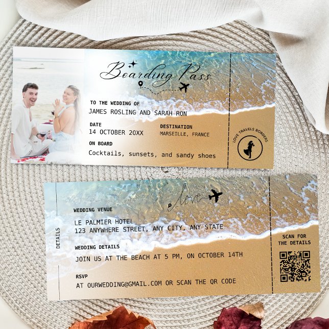 Carte d'embarquement de mariage de destination de  (Créateur téléchargé)
