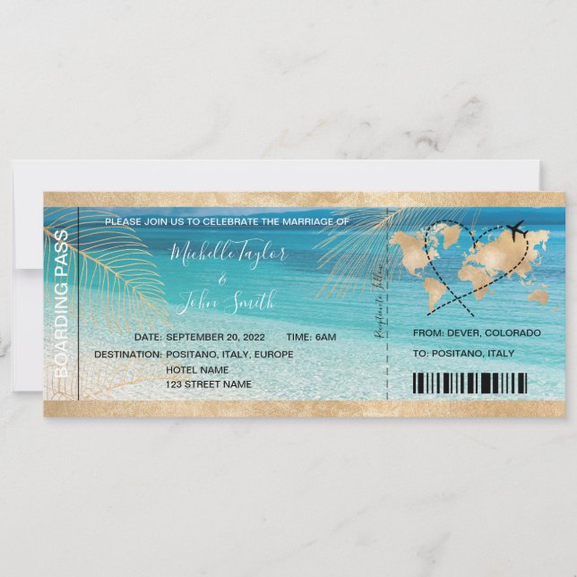 Carte d'embarquement de mariage de destination Icô (Devant)