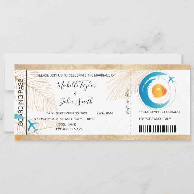 Carte d'embarquement de mariage de destination Icô (Devant)