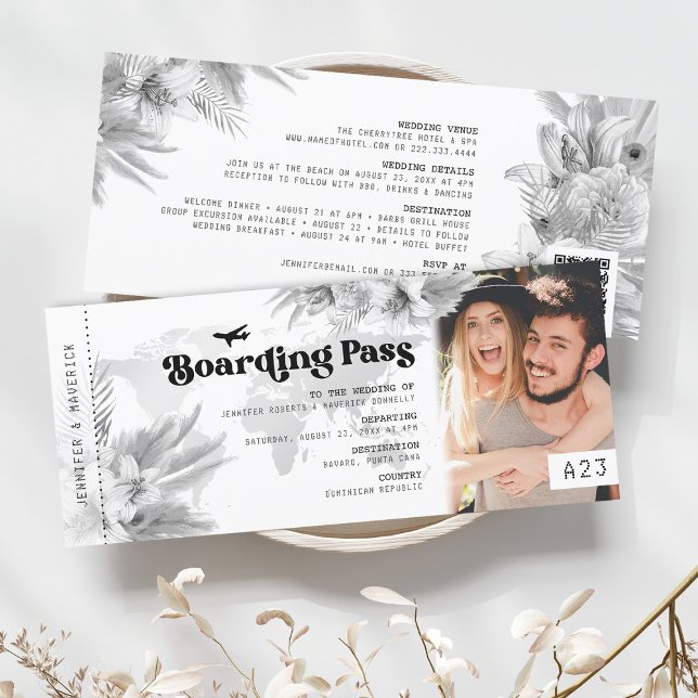 Carte d'embarquement de mariage Tropical Pampas (Créateur téléchargé)
