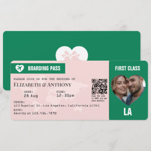 Carte d'embarquement de mariage Vert émeraude et r