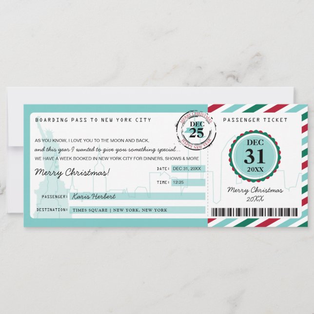 Carte d'embarquement de Noël à NEW YORK (Devant)