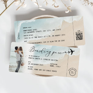 Carte d'embarquement de plage Code QR de mariage d