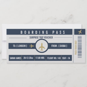 Carte d'embarquement de vacances surprise Faux bil