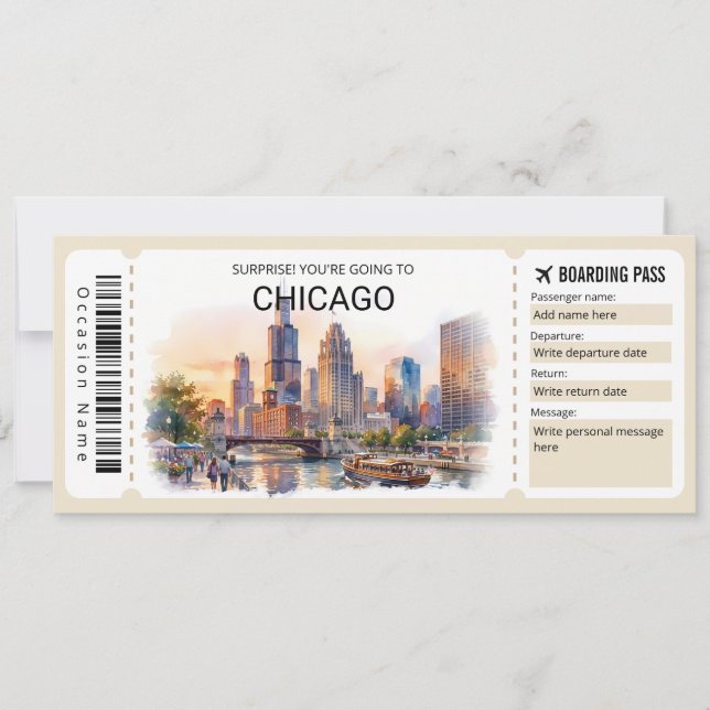 Carte d'embarquement de voyage à Chicago modifiabl (Devant)