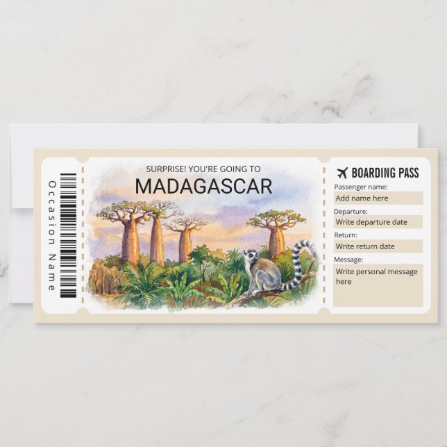 Carte d'embarquement de voyage à Madagascar modifi (Devant)