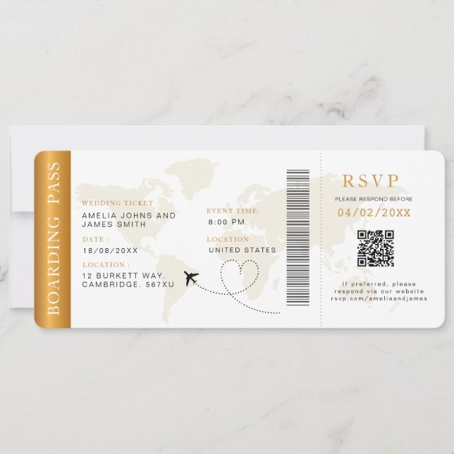 Carte d'embarquement Destination mariage Code QR R (Devant)