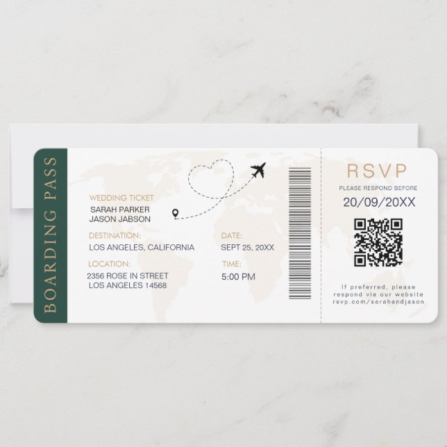 Carte d'embarquement Destination Mariage Code QR R (Devant)