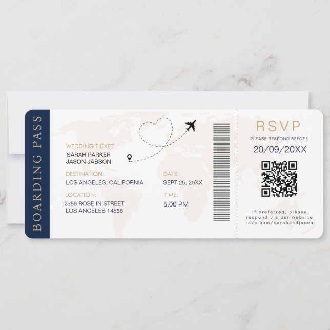 Carte d'embarquement Destination Mariage Code QR R (Devant)