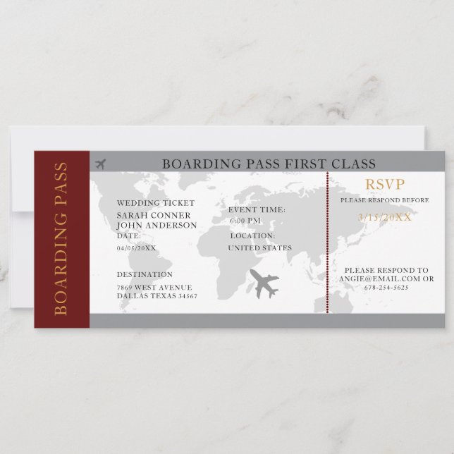Carte d'embarquement Destination Mariage Invitatio (Devant)