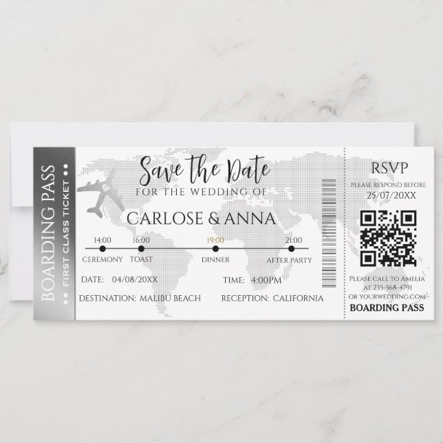 Carte d'embarquement Destination Mariage QR code g (Devant)