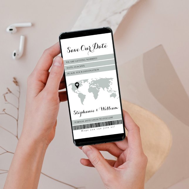 Carte d'embarquement électronique Destination Sage (save the date boarding pass electronic boarding pass destination pin world map passport digital)