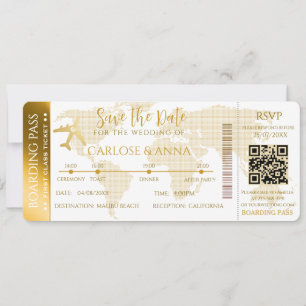 Carte d'embarquement en or Destination Mariage cod