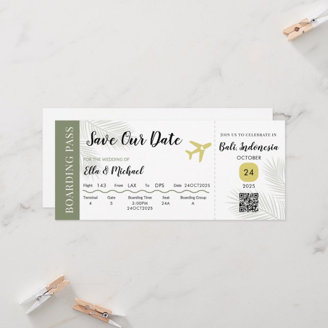 Carte d'embarquement Enregistrer la date - Mariage (Devant/Arrière en situation)