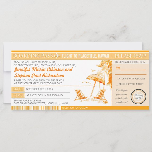 carte d'embarquement ensoleillé billets invitation (Devant)