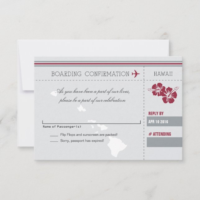 Carte d'embarquement gris rouge RSVP à HAWAII (Devant)