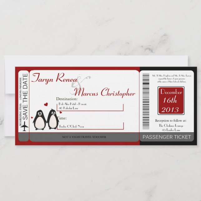 Carte d'embarquement Invitation de mariage en lin  (Devant)