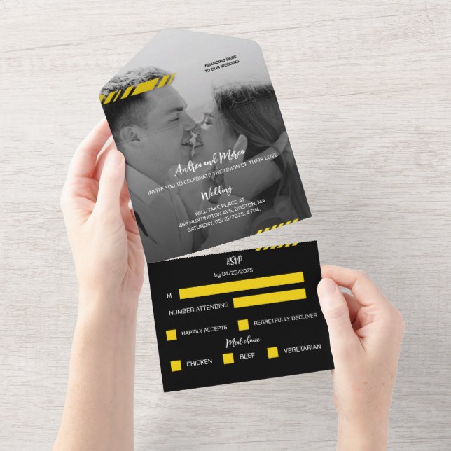 Carte d'embarquement Jaune Tout en un mariage Invi (Déchirure)