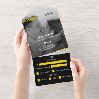 Carte d'embarquement Jaune Tout en un mariage Invi