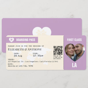 Carte d'embarquement Lavande & Crème pour mariage