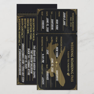 Carte d'embarquement Luxe Noir & Or pour annoncer